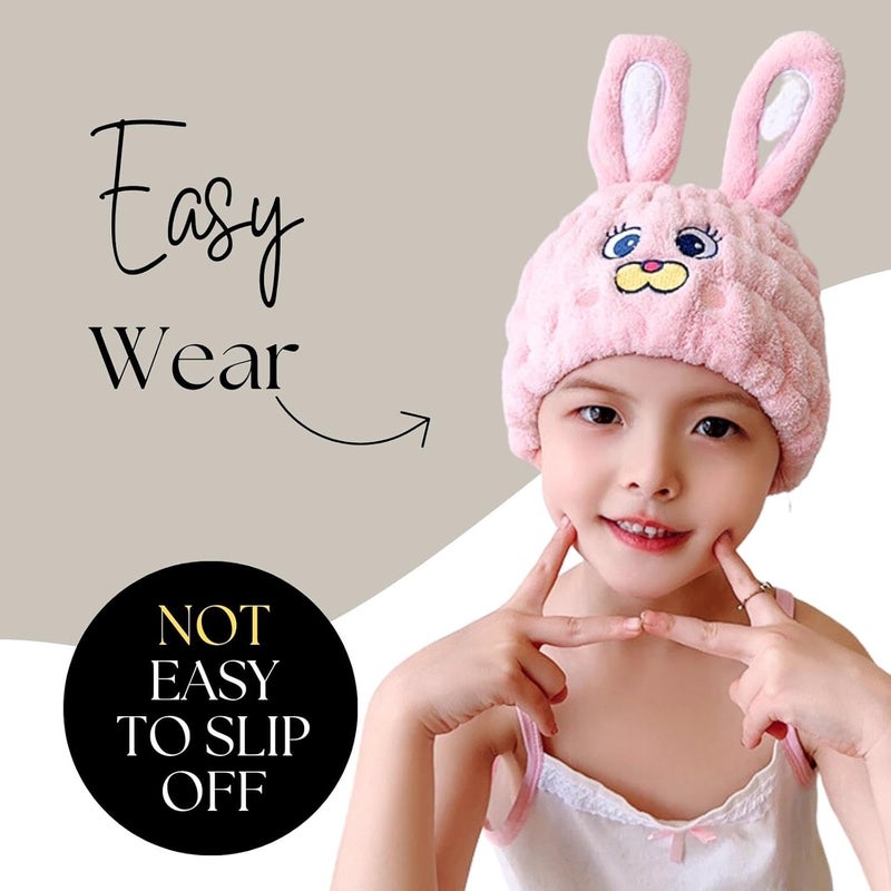 LCBD Microfiber Hair Towel Wrap for Kids, Pink Rabbit Dry Hair Cap Suck Water, Absorbent Quick Girls Boys Hair Drying Towel, Lightweight Bouncy Hat Headscarf for Wet Hair - Image 3